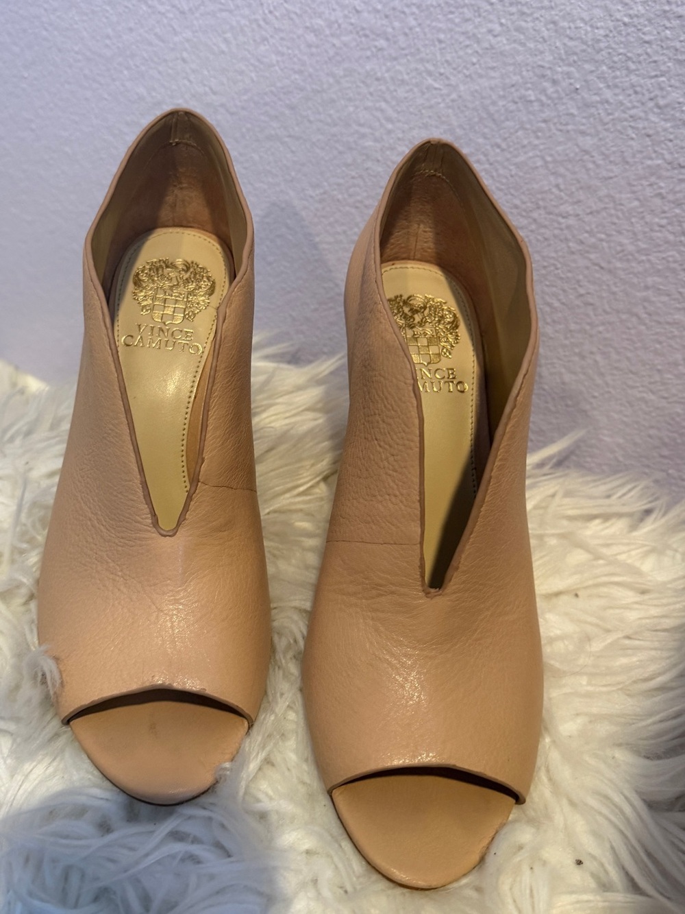 Vince Camuto Nude Peep-Toe Leather Booties - Size 8